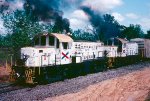 Chattahoochee Industrial Railroad RS1's #3 and 118 work a cut of Seaboard Coast Line interchange cars at the south end of the CIRR yard 
